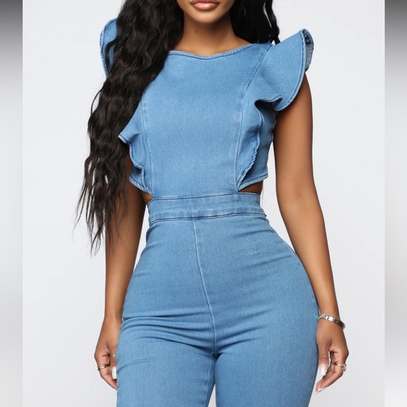 Blue Ruffled Jumpsuit - Picture 3 of 6